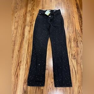 H&M Women’s Jeans Boyfriend High Waist Relaxed Rhinestone Black Size 4